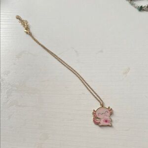 Cute Pink and Gold Axolotl Necklace
